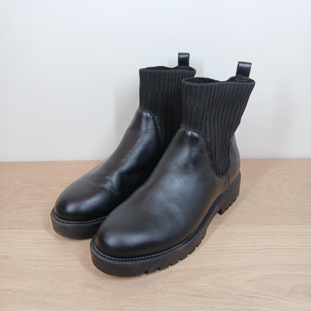 Blondo Boots Women 8 Black Leather Ankle Chelsea Waterproof Lug Sole Chunky